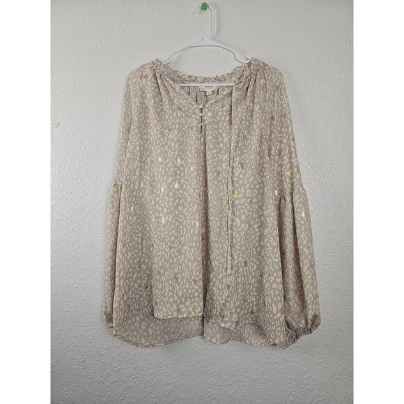 Perch By Blu Pepper 2XL Puff Sleeve Animal Print Peasant Blouse - Picture 1 of 6